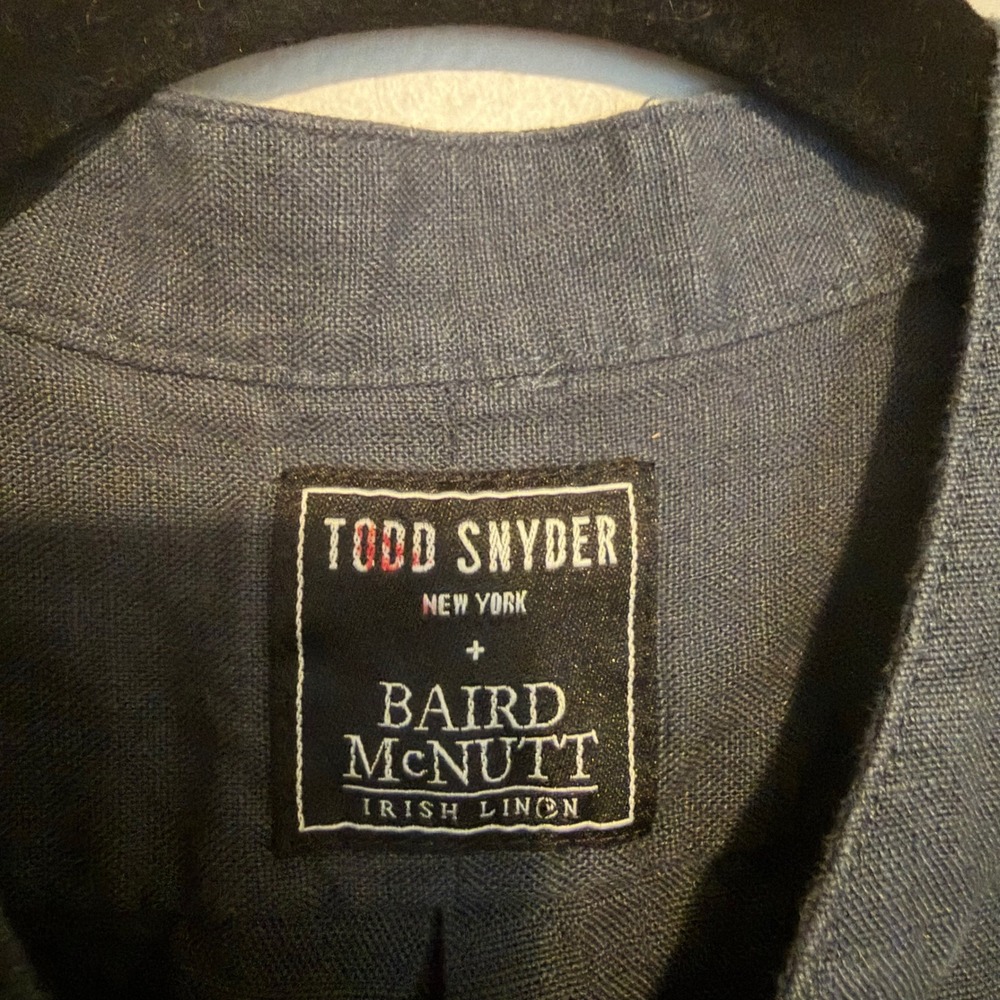 Todd Snyder x Baird McNutt Irish Linen button down shirt S navy classic preppy - Picture 2 of 5